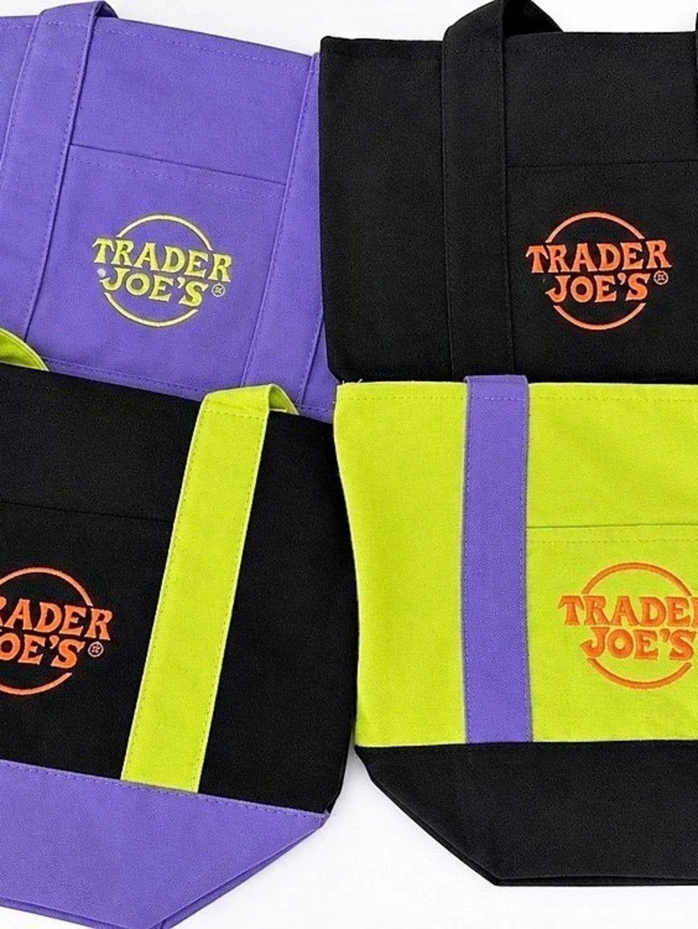 Trader Joe's Mini Insulated Tote Bag Set Black & Purple
